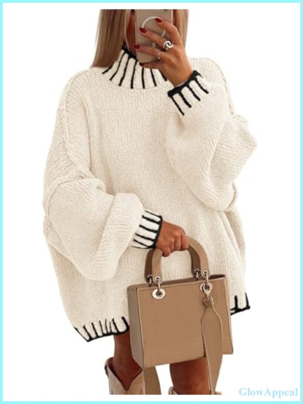 Mock Neck Oversized Pullover Sweater Chunky Knit Tunic Long Sleeve